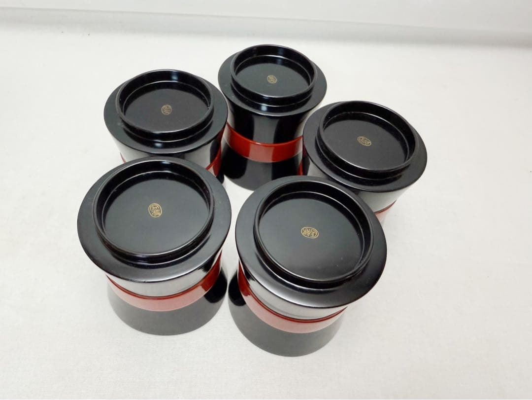 ほぼ未使用 懐石道具 平安象彦 木製黒真塗 箸洗 小吸物椀 5客揃 底印 共箱