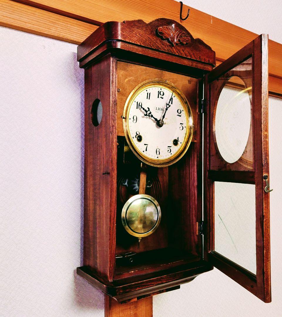 〈完動・美品〉MEIKOSHA時計　LION印 宮型ゼンマイ振り子時計　古時計