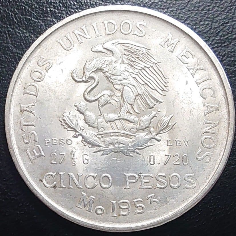 1953年 メキシコ銀貨 メキシコ 5ペソミゲル・イダルゴ銀貨 大型銀貨 720