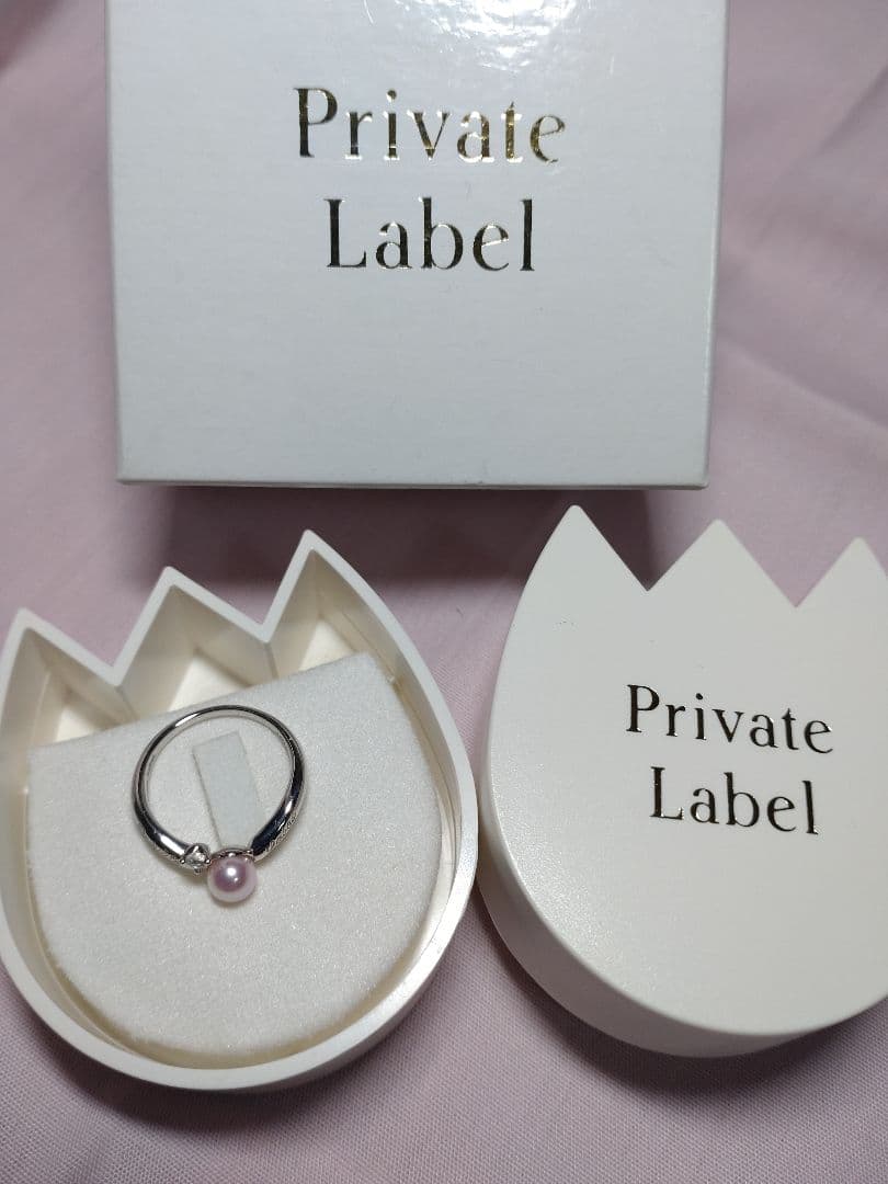 Private Label ダイヤモンド、ピンクパール付きプラチナリング【新品】