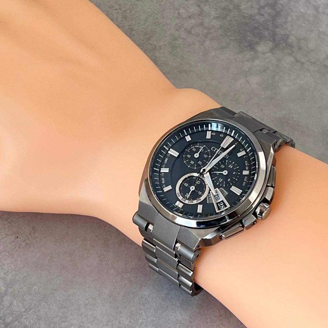 【√M】稼働品 シチズン アテッサ 電波ソーラー クロノ メンズ チタン