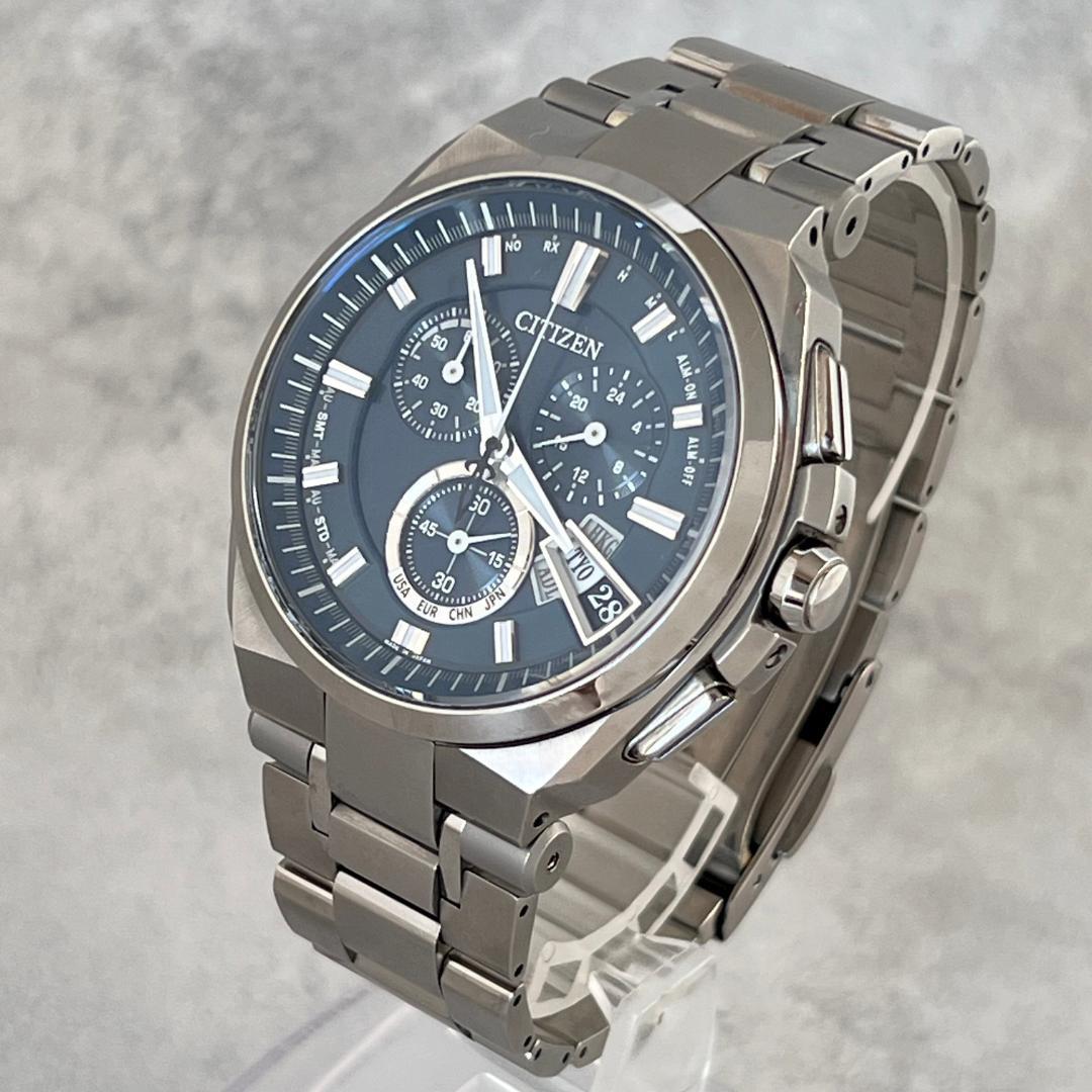 【√M】稼働品 シチズン アテッサ 電波ソーラー クロノ メンズ チタン
