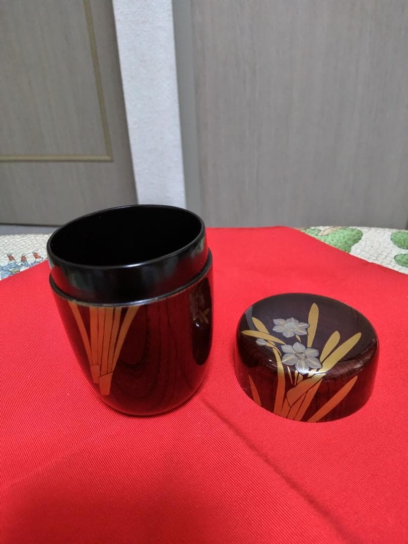 お値下げ茶道具　 長棗欅目水仙螺鈿一星作美品