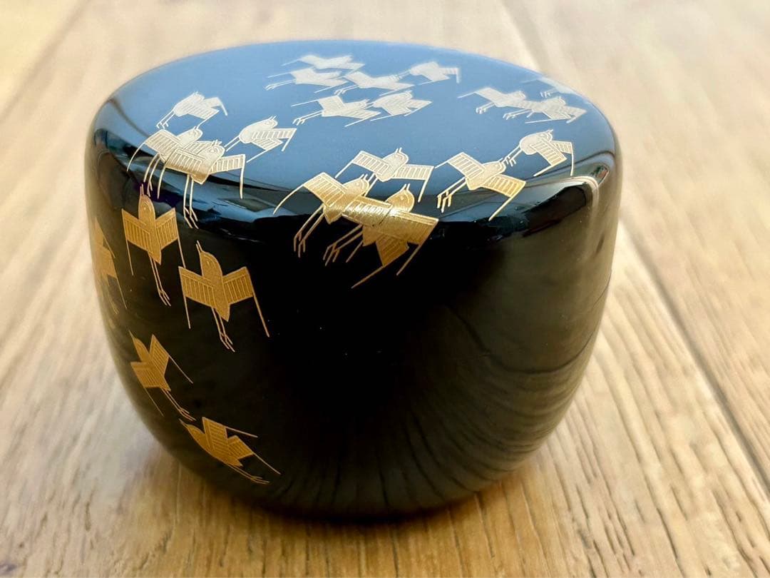 状態良好 田崎昭一郎作品 千鳥蒔絵平棗 天然木 漆器