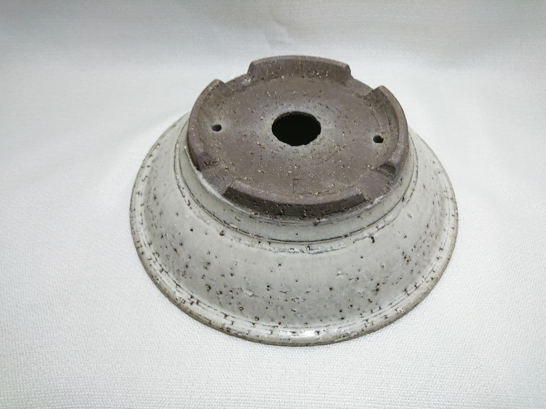 45 盆栽鉢 形中鉢大☆落款入 白模様