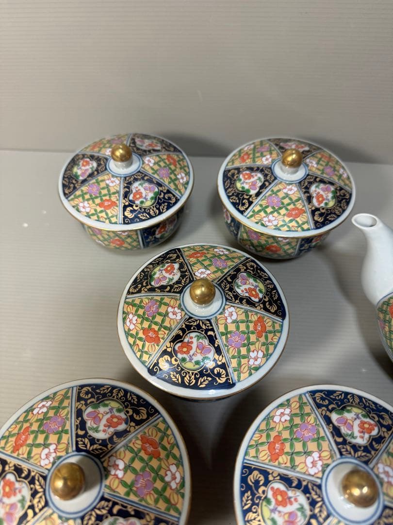2272 有田焼 瑞窯 茶器セット 急須1客 湯呑蓋付5客 金彩