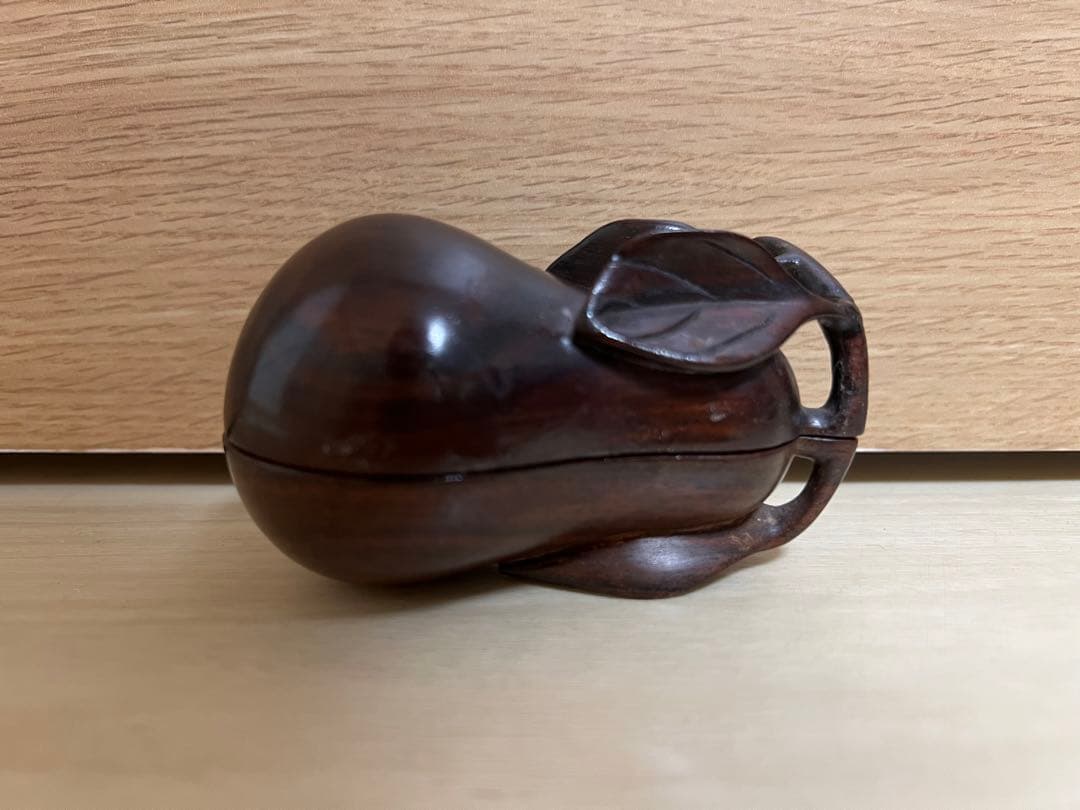 茶道具 仏具 香合 茄子 木製 香蓋 合子 ナス 彫刻 古美術 骨董 瓢箪