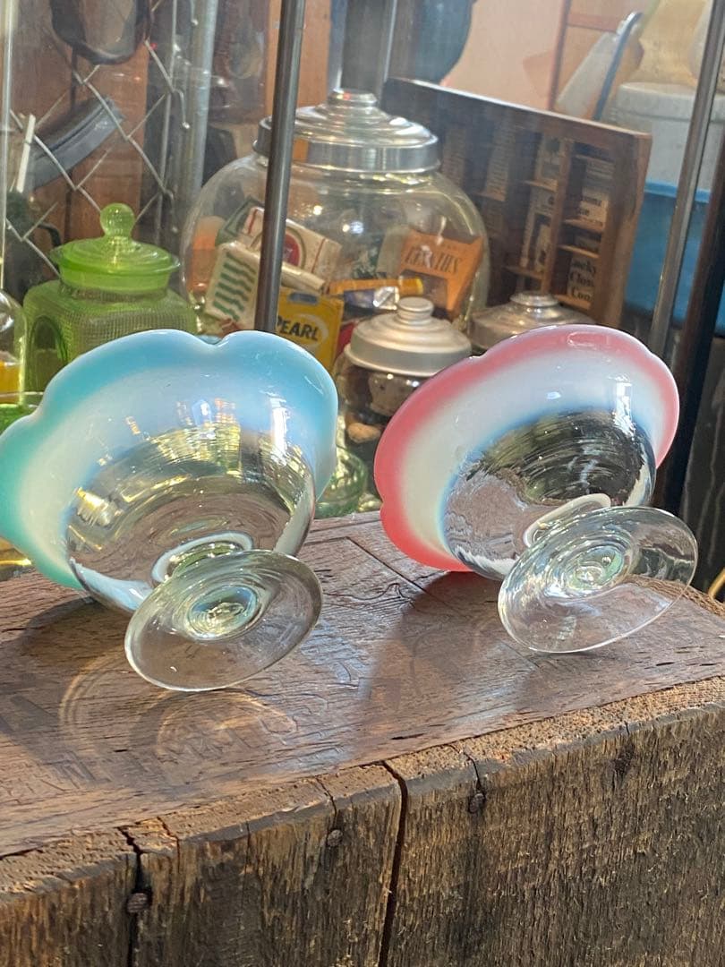 専用です。大正〜昭和初期 氷コップ 乳白色 赤と青 セット