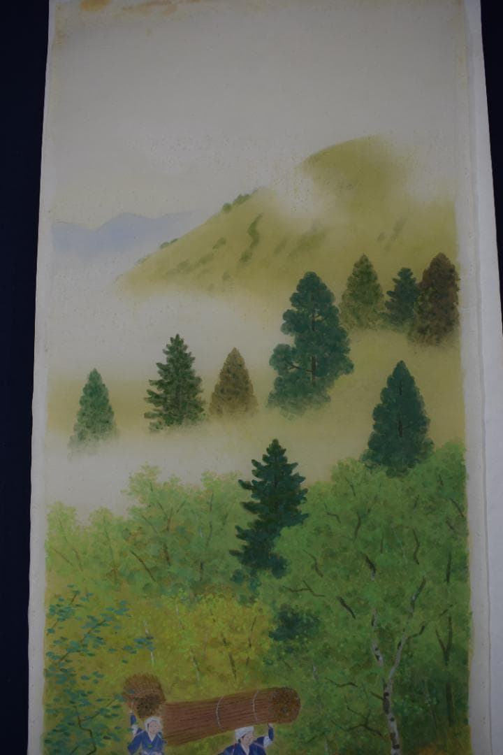 真作】高木富三/洛北大原女図/青緑山水図/マクリ/掛軸