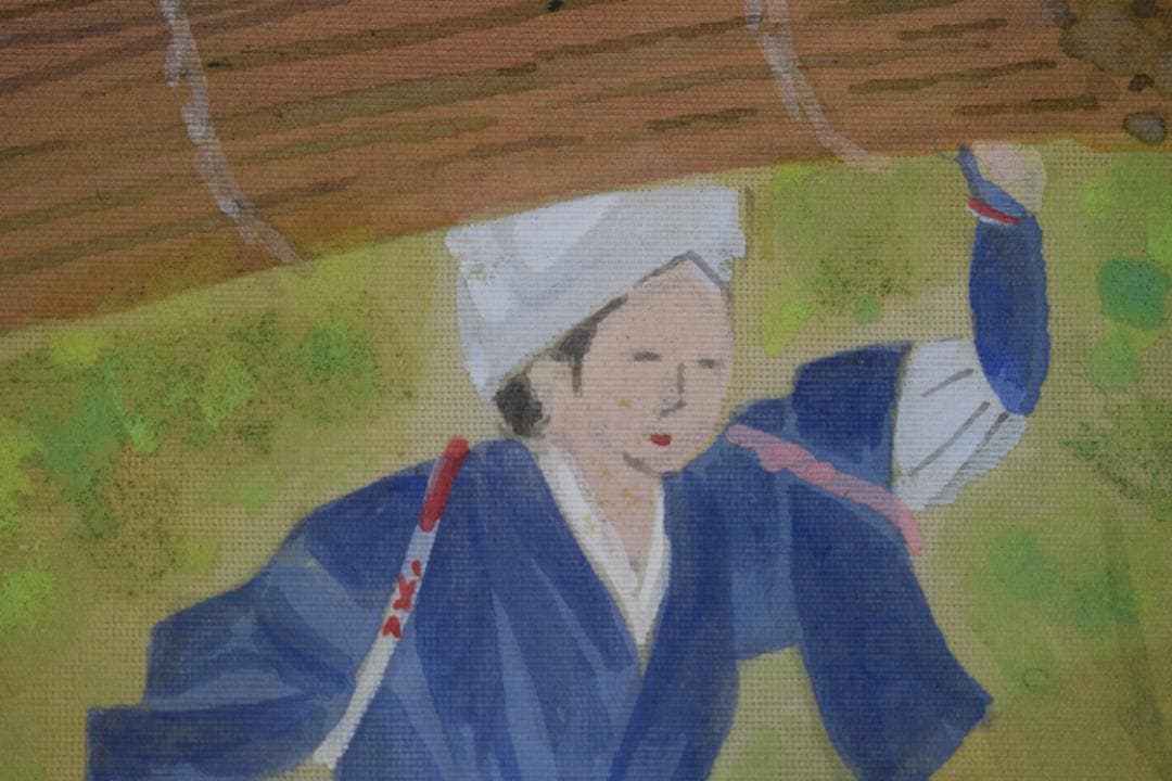 真作】高木富三/洛北大原女図/青緑山水図/マクリ/掛軸