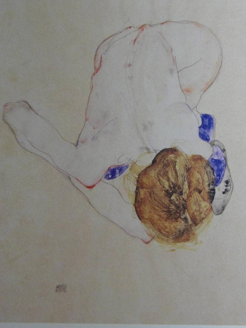 エゴン・シーレ、【前かがみの裸婦】、希少な画集画、状態良好