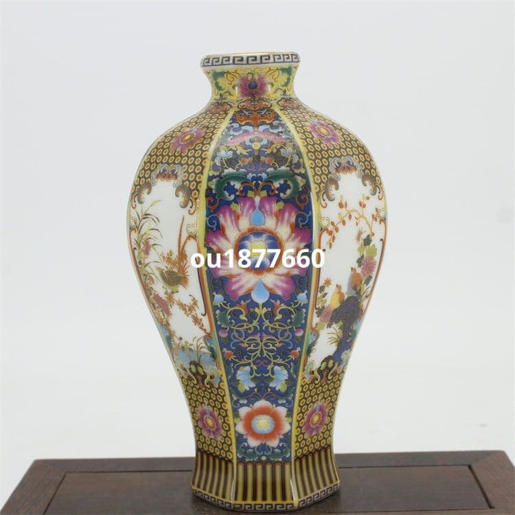 琺瑯彩花鳥八方梅瓶 景徳鎮 陶磁器 装飾品 現代工芸品 美術品 置物 琺瑯彩花鳥八方梅瓶 景徳鎮 陶磁器 装飾品 現代工芸品 美術品