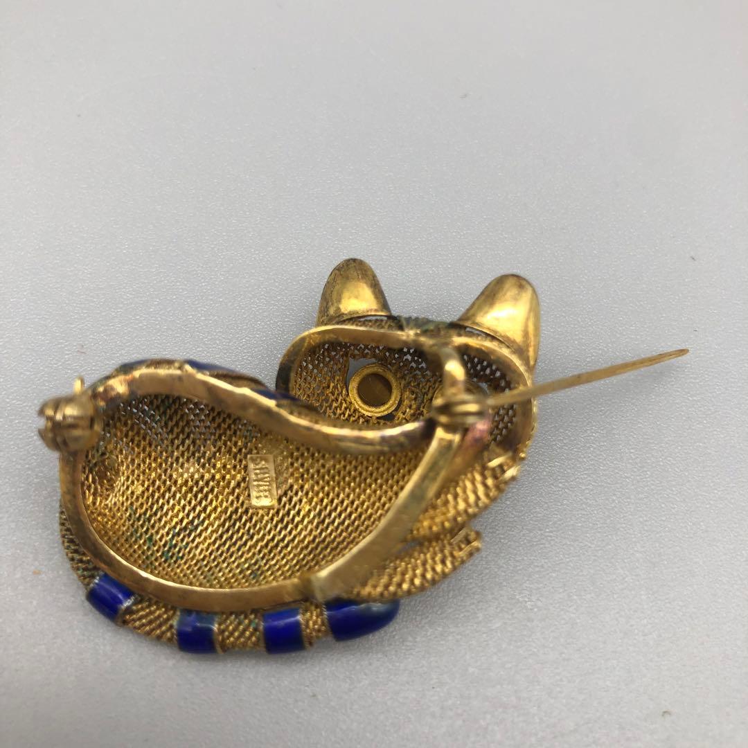 中国骨董品ゴールドメッキブルーエナメルメッシュタイガーアイキャット