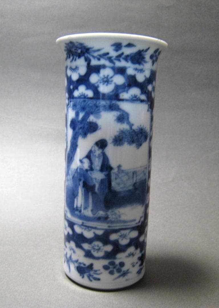 中国古玩 康熙年製 人物 風景 青花 染付 花入 中国美術 清代