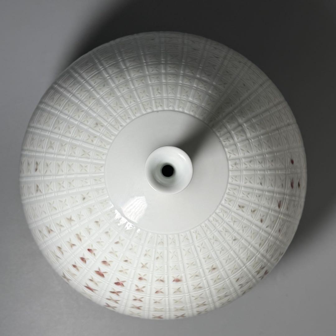 藤井朱明　作　格子文花瓶　エントランス　オブジェ　日展陶芸作家　高30.5cm