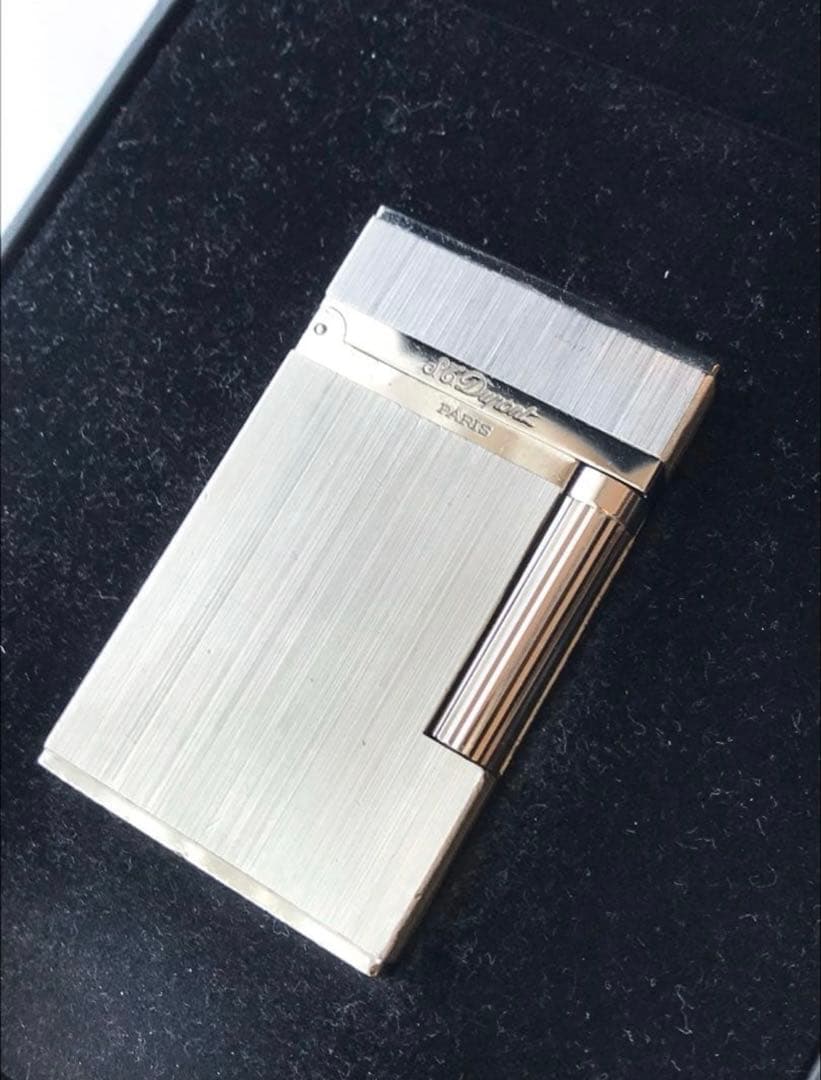 開閉音あり　快音キィーーン　デュポン　ガスライター　シルバー　ライン２