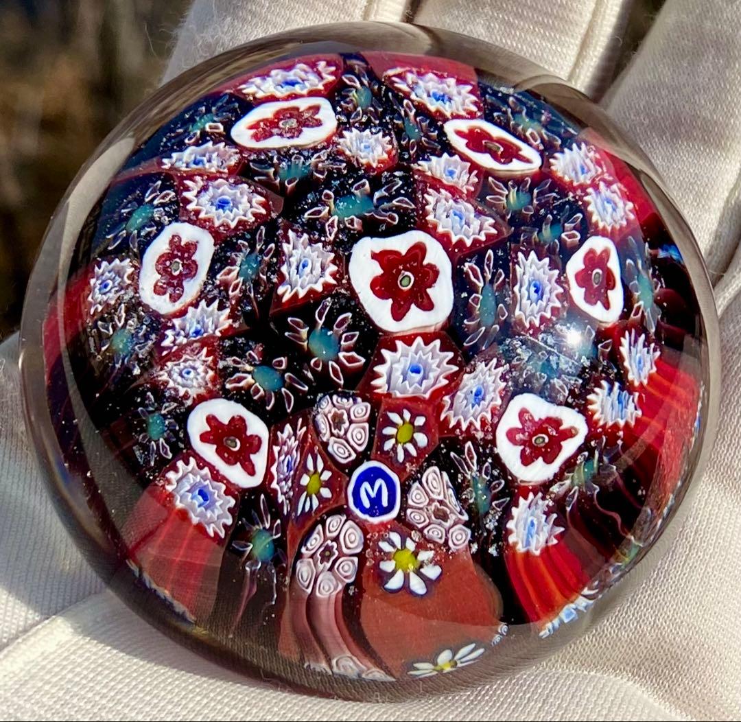 ベネチアングラス ムラノ ガラスペーパーウェイト ミルフィオリ 文鎮