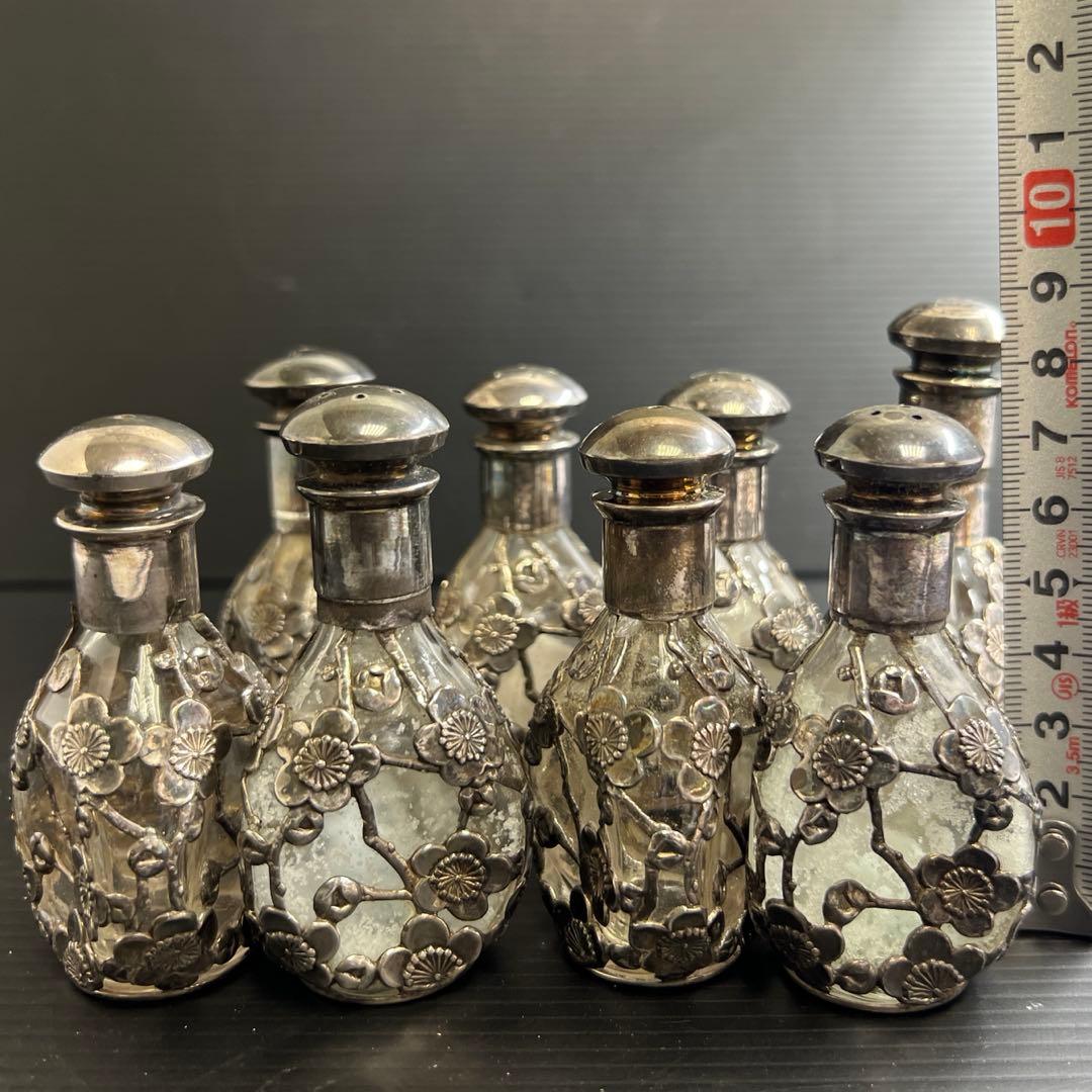 silver刻印　時代銀巻ガラス調味料入8点　東Y7-0905⭐︎2Fトカオ