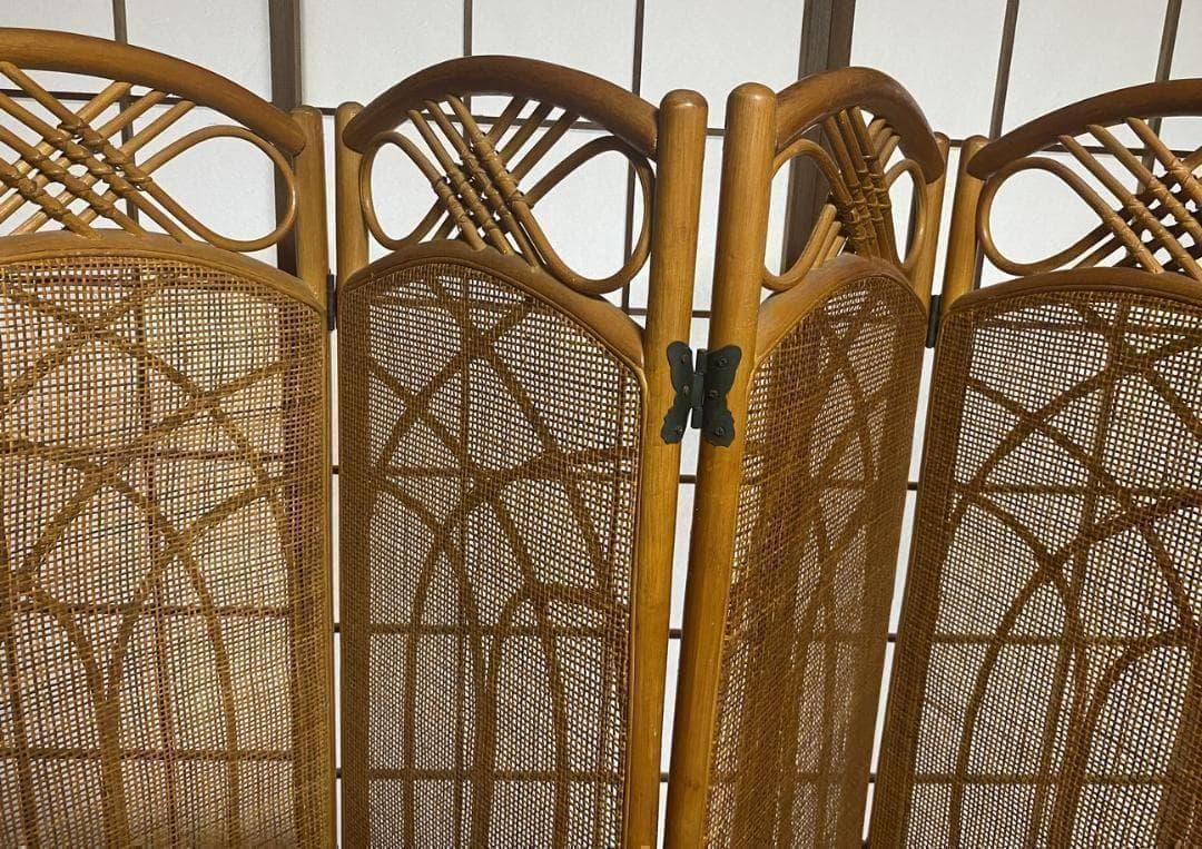 昭和レトロ☆凝ったデザイン ラタン4連パーテーション レトロな雰囲気