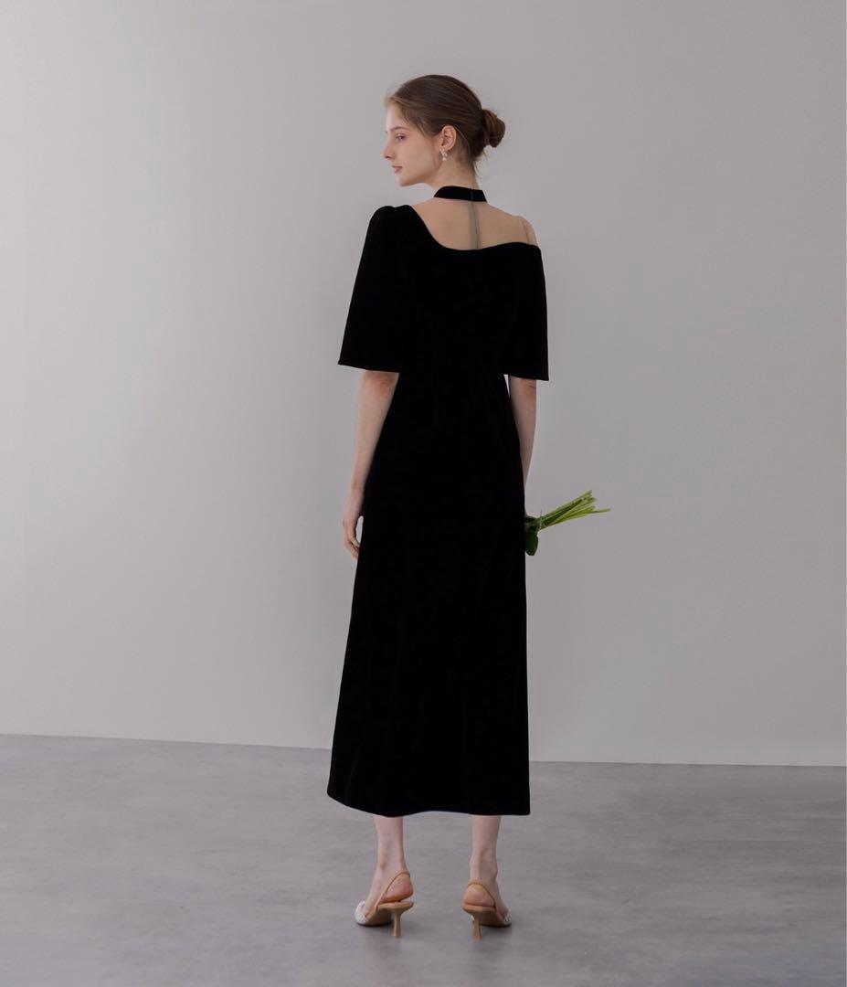 Leja シアースパンコールベロアIラインワンピースドレス　結婚式 お呼ばれ