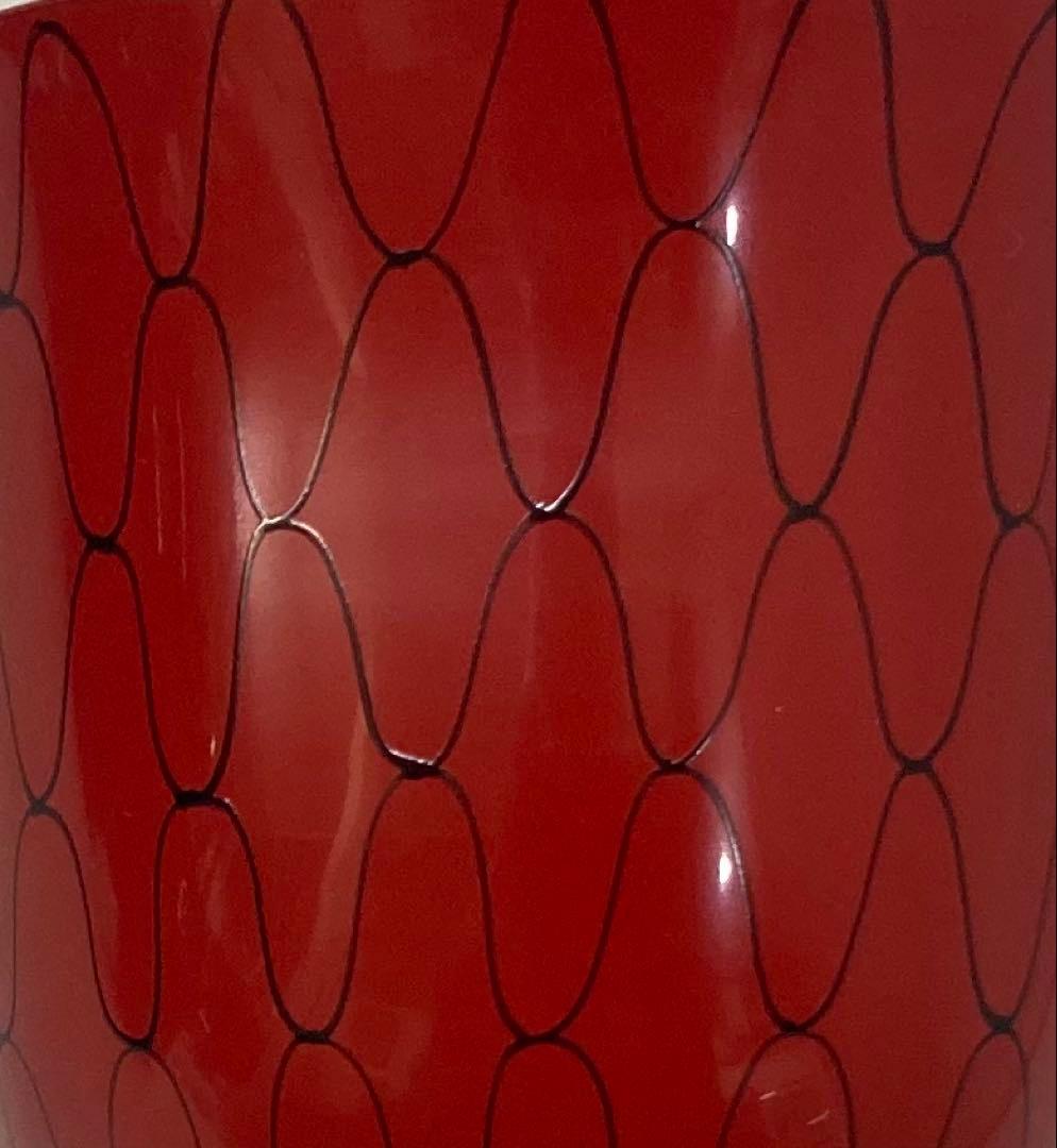 B471b「黒網目 朱箸洗 5個」箱書は表書のみ　木地　外朱漆塗　内黒漆塗