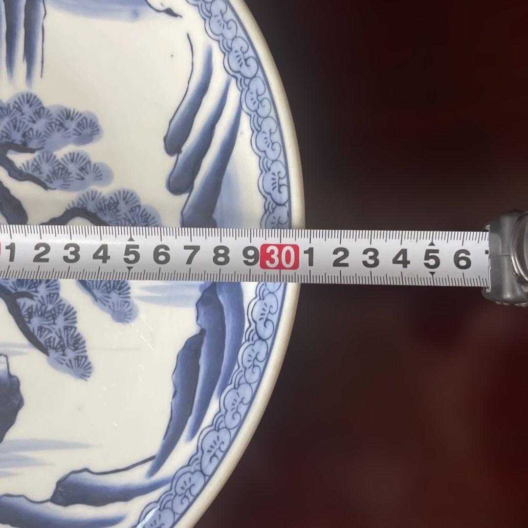 アンティーク　青白磁の風景画皿