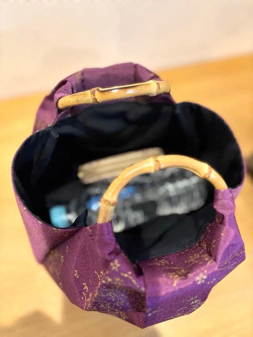 ちりめん生地 （京紫）着物バック和装バッグ　卒業成人式七五三結婚