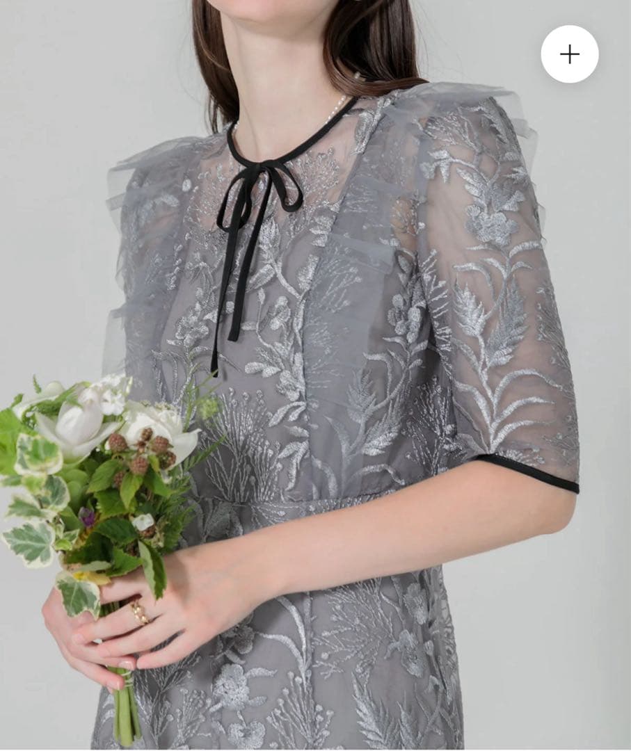 LEJAレースパイピングフリルマーメイドワンピースドレス 刺繍入り