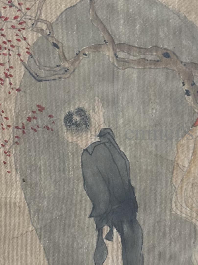 中国古美術 明代 唐寅 人物図 絹本 三尺 手描き 掛け軸 巻き物 書画 中堂画