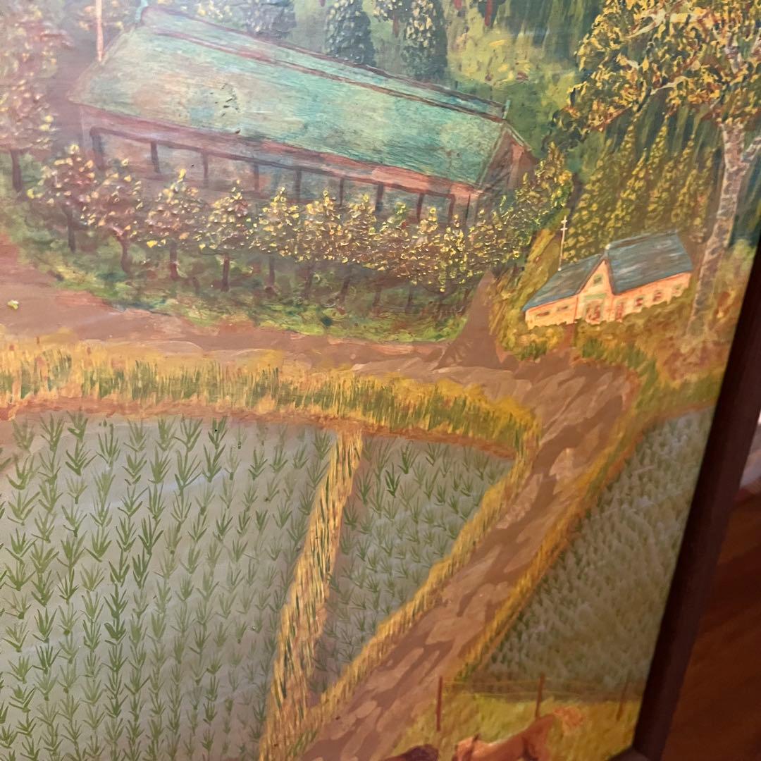 【蔵出し】額装 額縁 絵画 風景画 田舎 馬 田園 山 農村 アート 作品