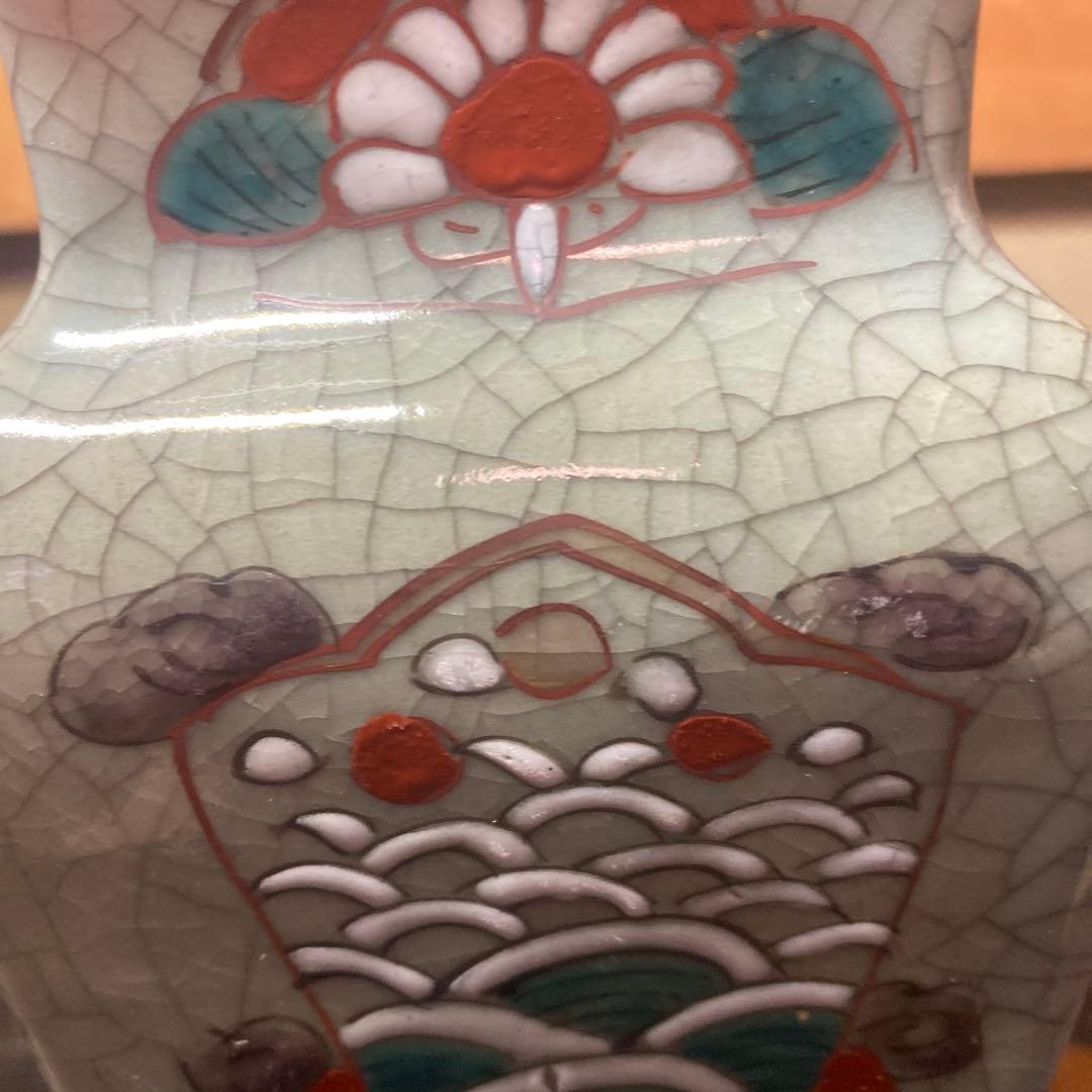 中国古玩 青磁色絵花瓶10cm25cm