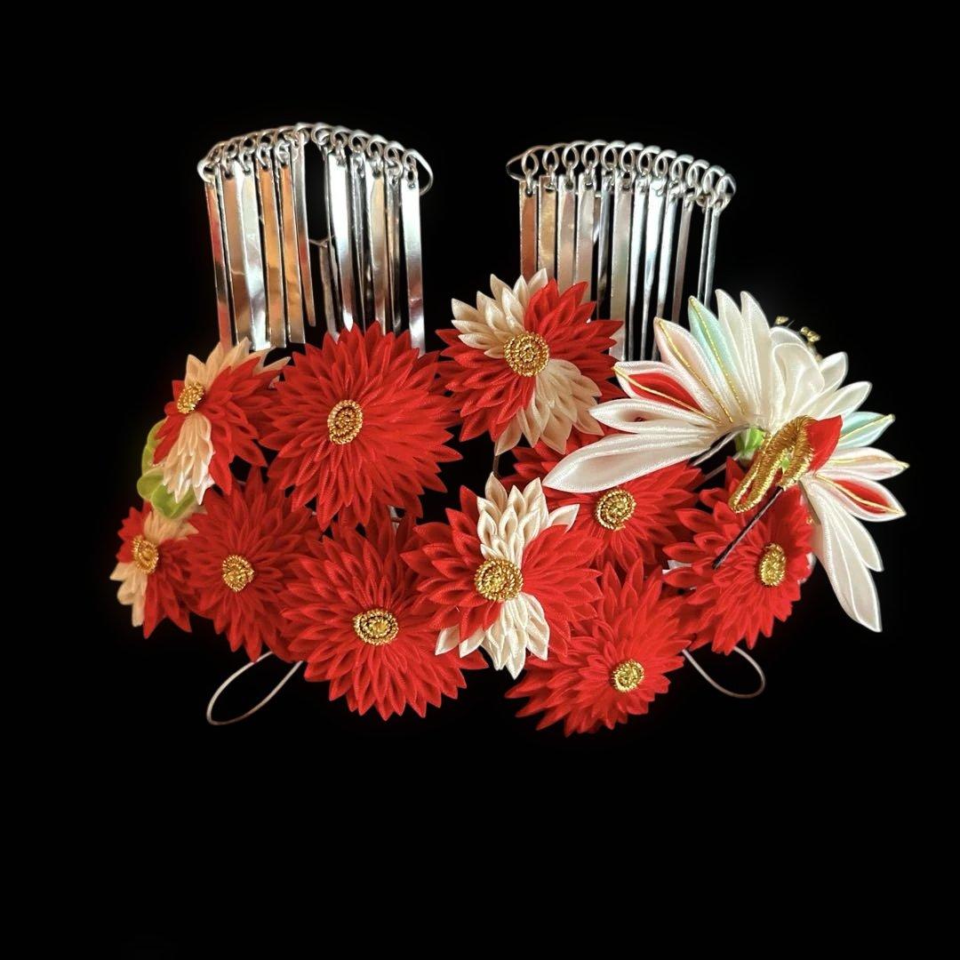 勝山髪飾り 七五三 7歳 (赤) 鶴