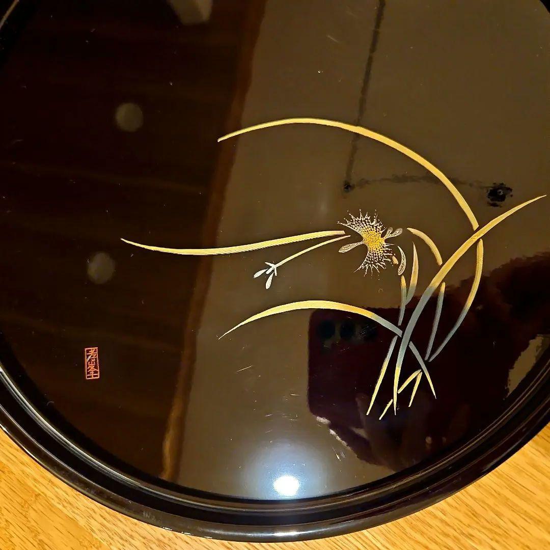前古孝人作 輪島塗 丸盆 沈金入り 直径30cm【整理品・箱なし】