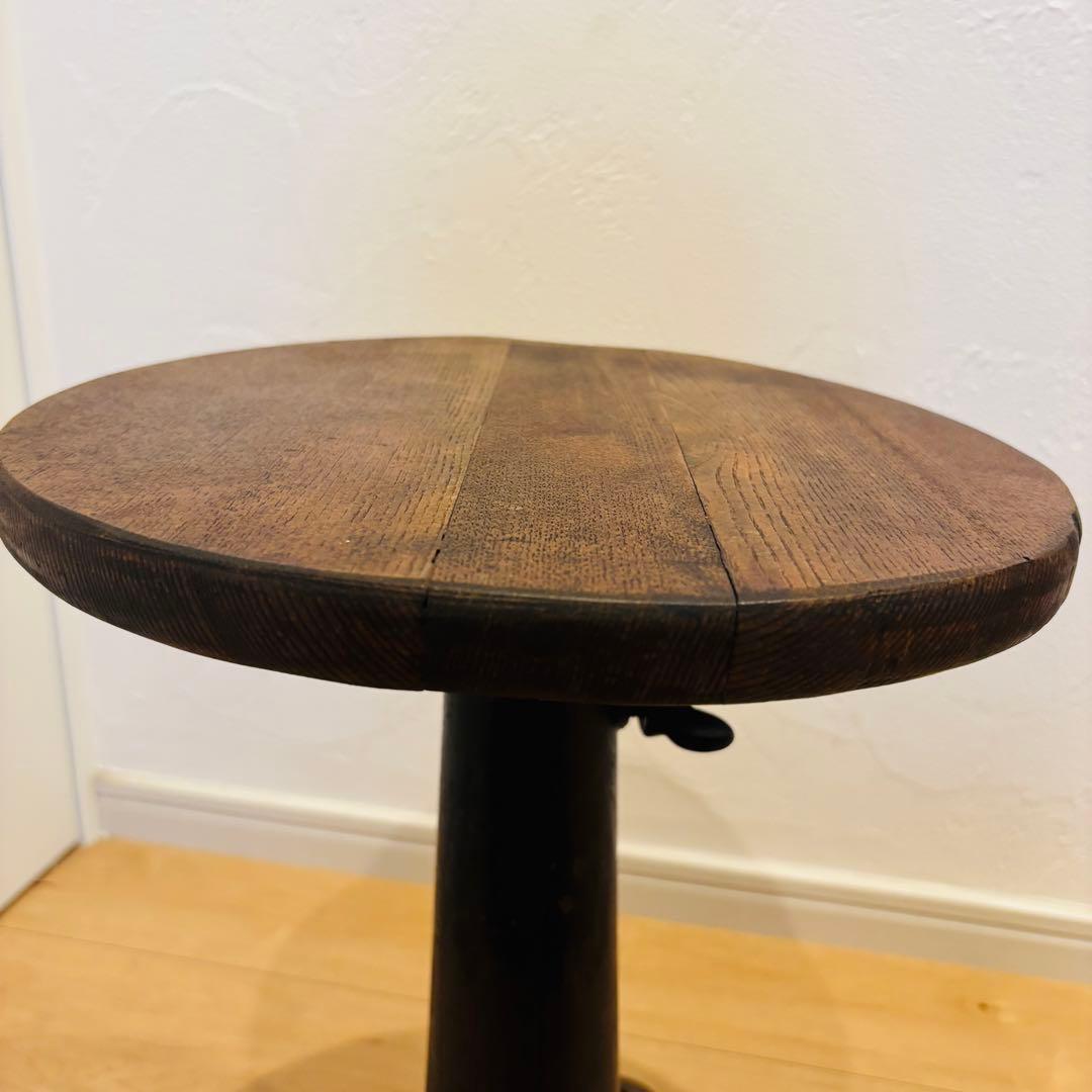 No.7】LON風 昇降式 アンティークスツール 鋳鉄脚 無垢天板 極美品