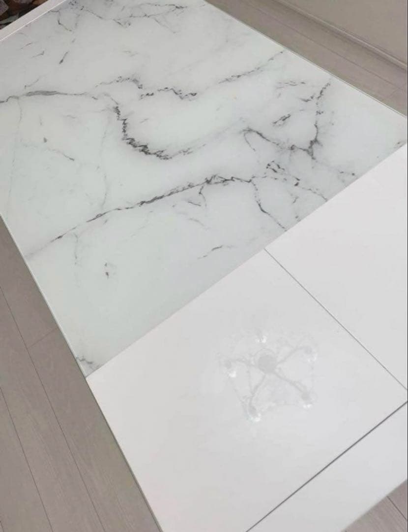 ニトリ エスペルト 伸長式 ガラステーブル ホワイト 美品 モダン インテリア