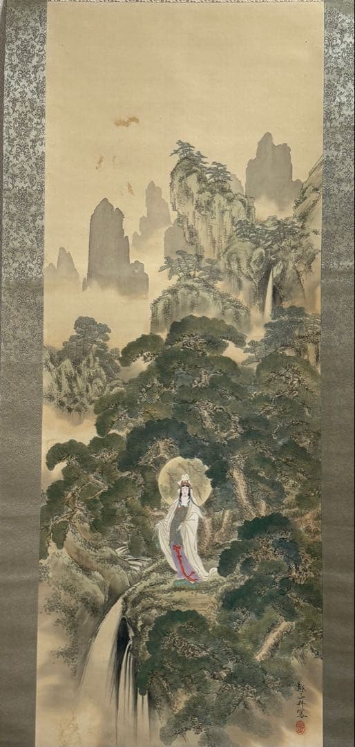滝見観音 後藤越山筆 絹本肉筆 仏画 掛軸 送料込み250902 - メルカリ
