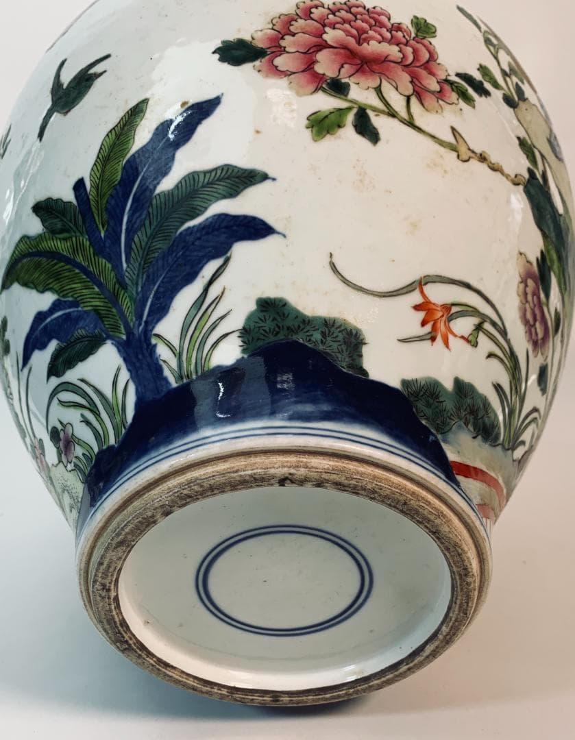 民国前期 景徳鎮 粉彩五彩 将軍罐 大型 有蓋壺／鳳凰・麒麟・花鳥