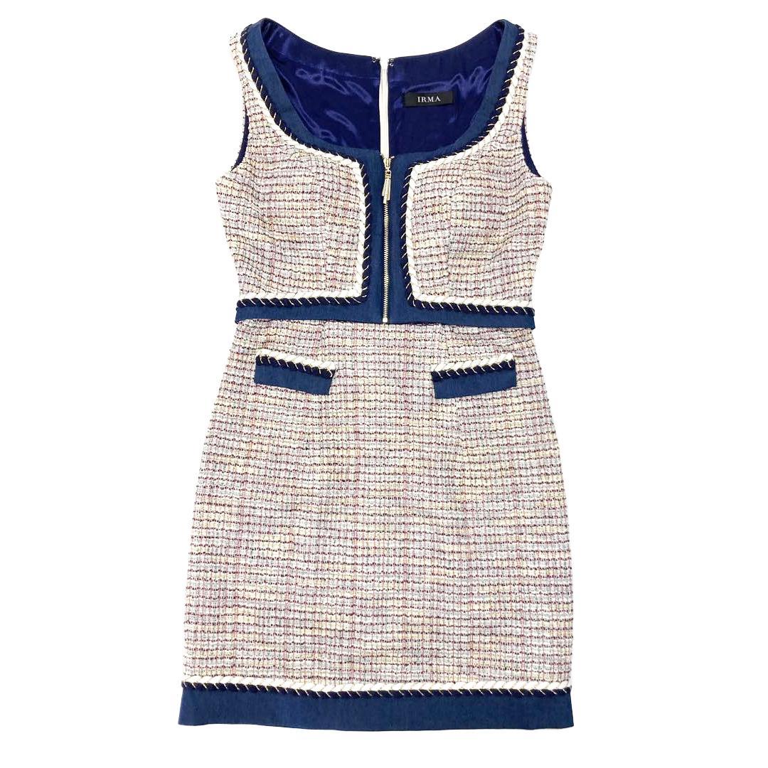 IRMA イルマ ジップデザイン ノースリーブ ツイードタイトミニドレス