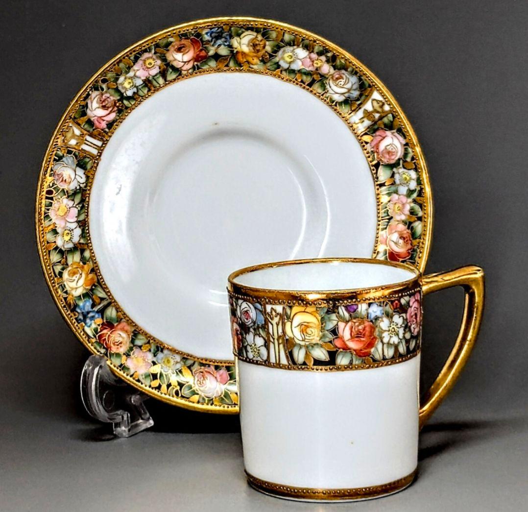 オールドノリタケ 薔薇百花繚乱金盛上陽刻 アンティ―クキャビネット カップ