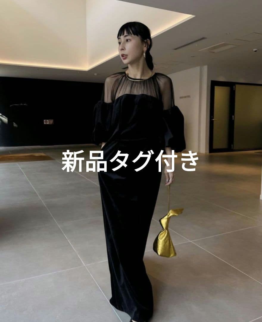 AMERISOUFFLE SLEEVE VELOUR DRESS