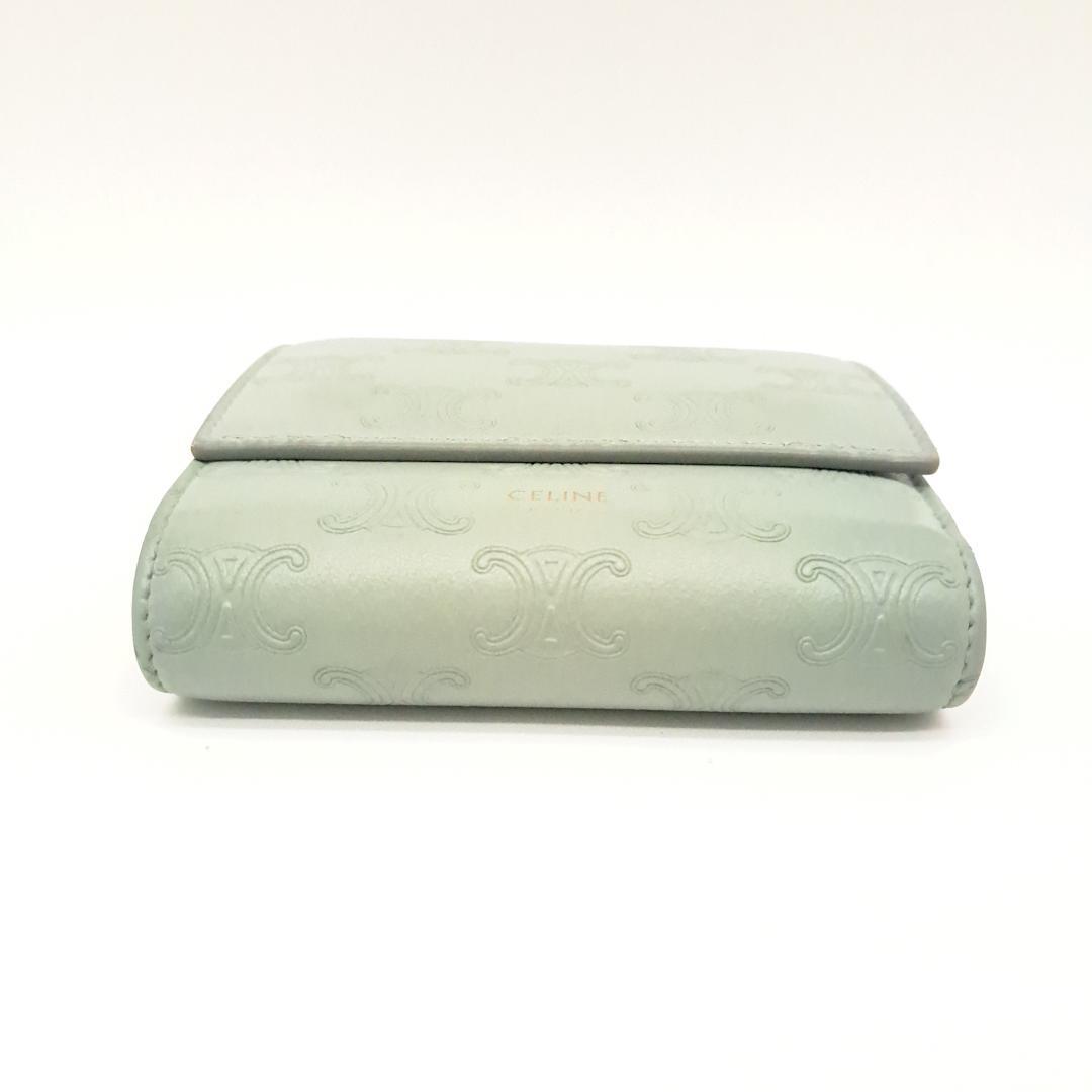 CELINE セリーヌトリオンフ エンボス 三つ折り財布 グレー レザー