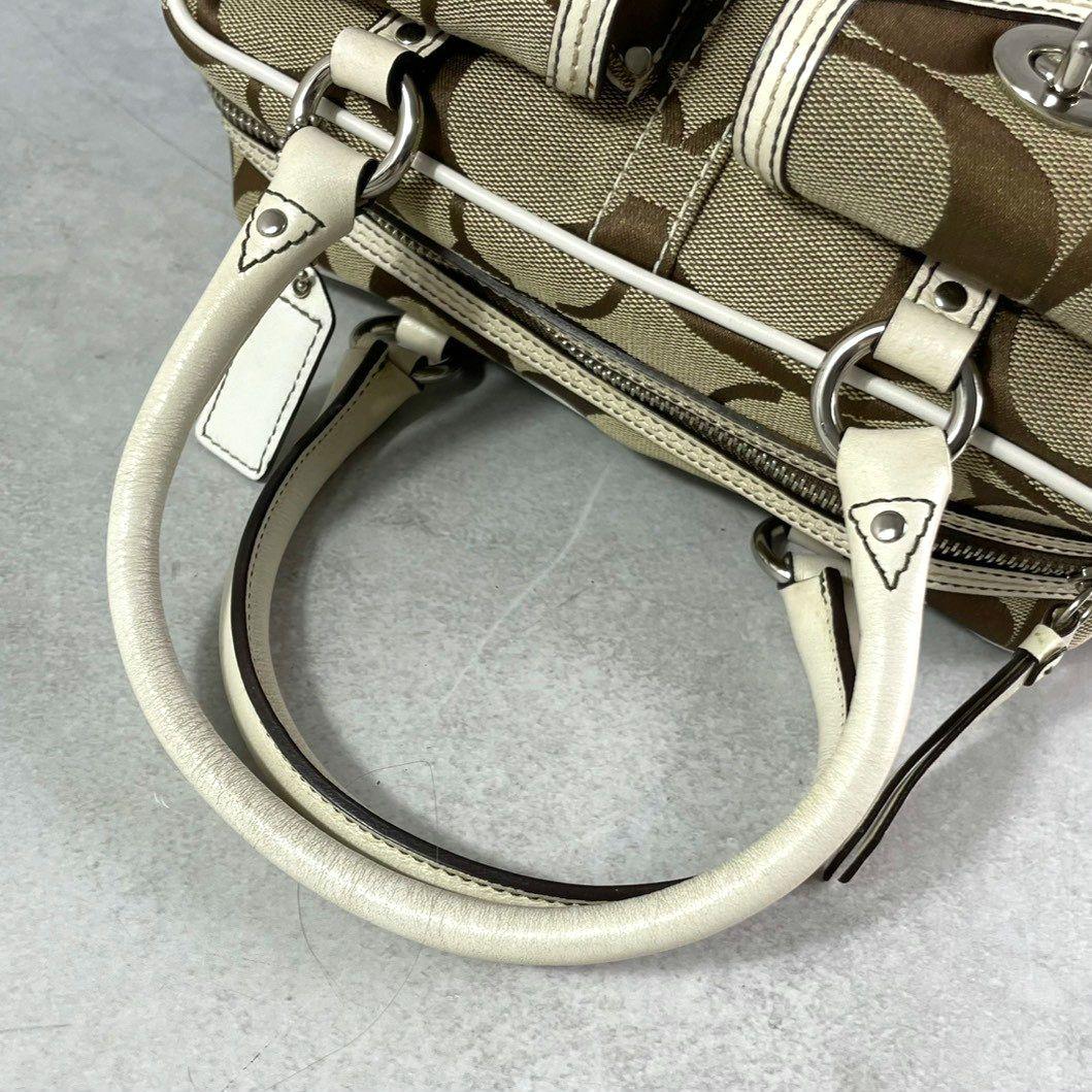 極美品 コーチ ショルダーバッグ ミニボストン シグネチャー レザー ロゴ 白