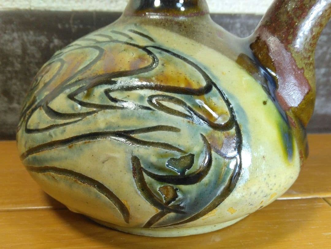 人間国宝 金城次郎 カラカラ(笑魚海老紋カラカラ) 栞 共箱 やちむん 壷屋焼