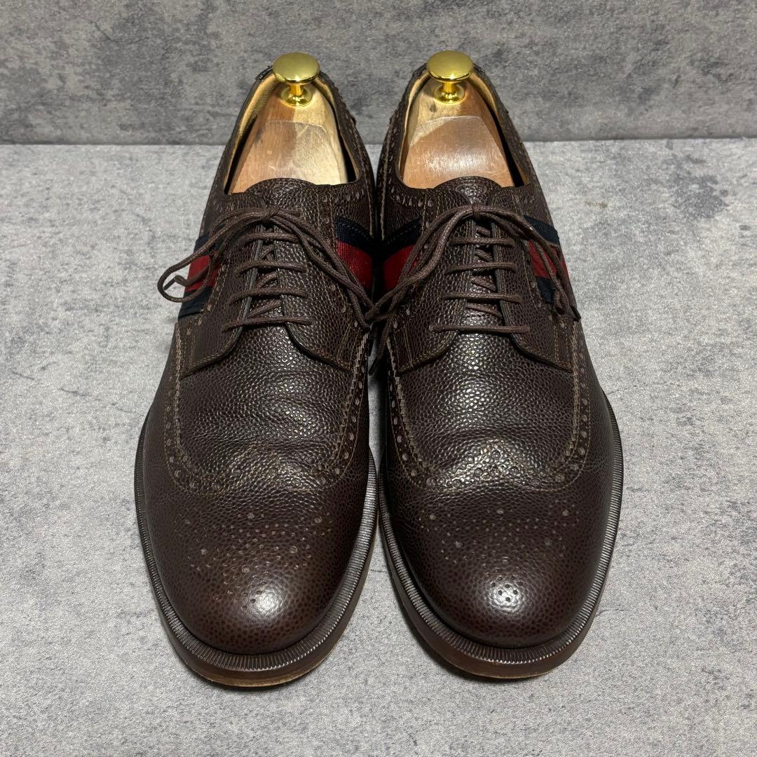 未使用級　グッチ　ドレスシューズ　シェリーライン　シボ革　ブラウン　2126