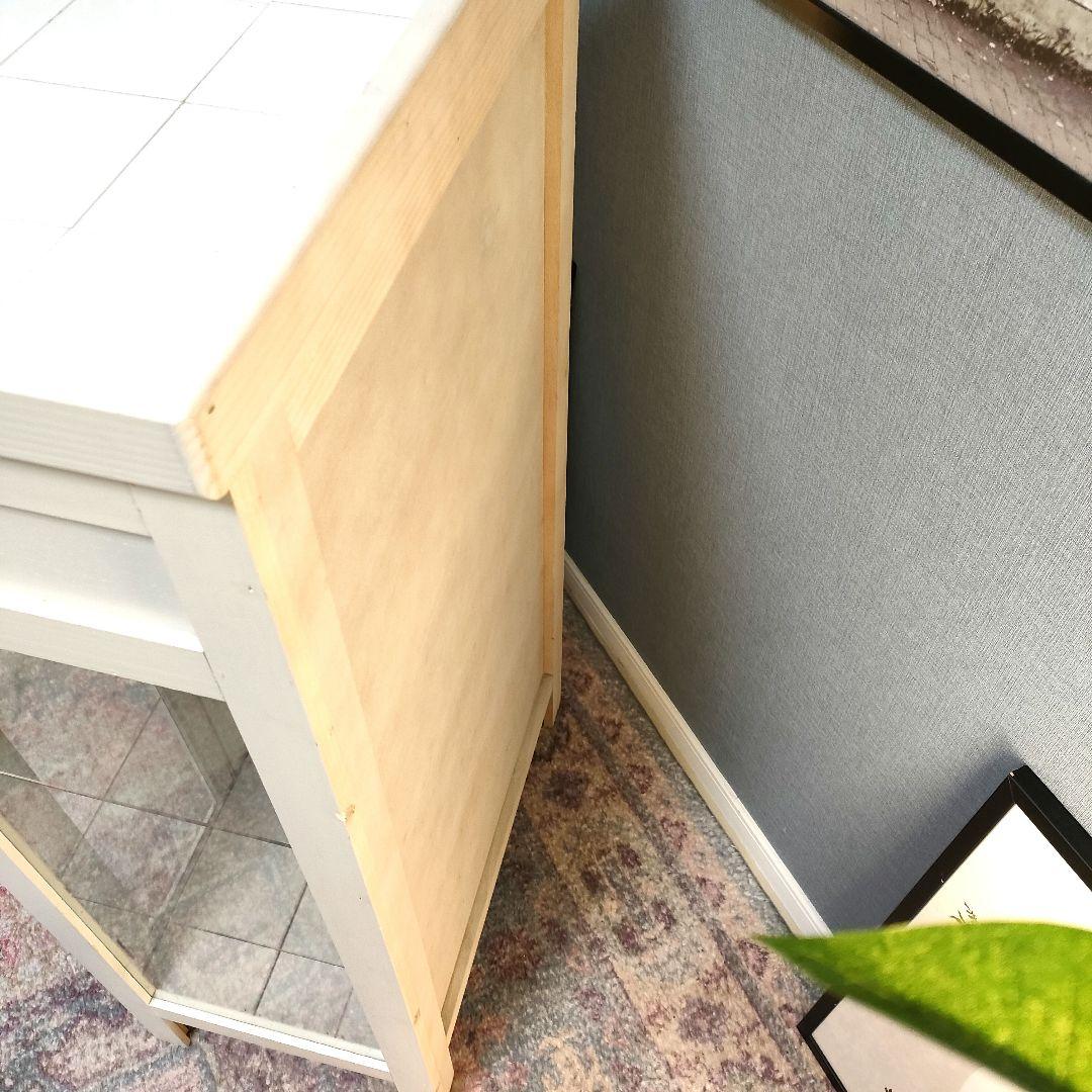 カントリーシャビー キュリオケース タイル天板 背面ミラー 引き出し