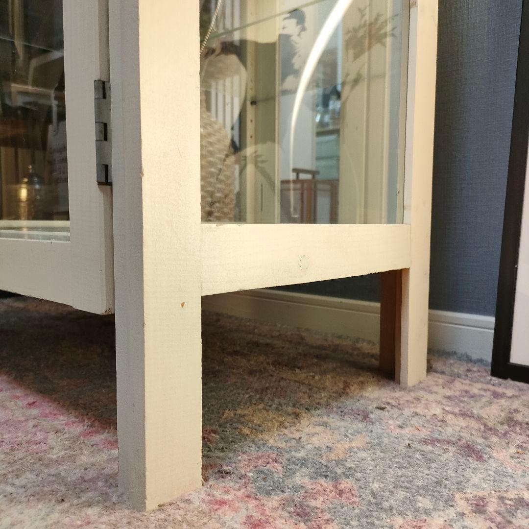 カントリーシャビー キュリオケース タイル天板 背面ミラー 引き出し