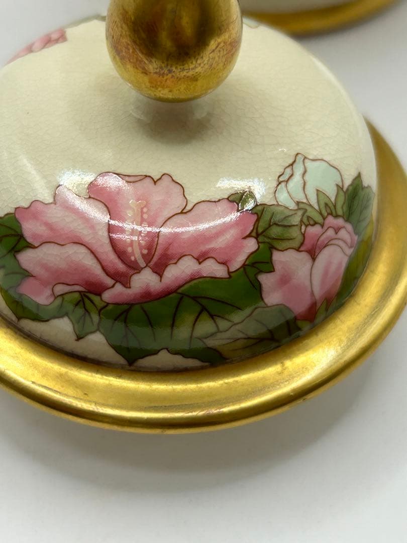 京薩摩　花鳥紋　蓋付壺　茶道具　送料込み0823