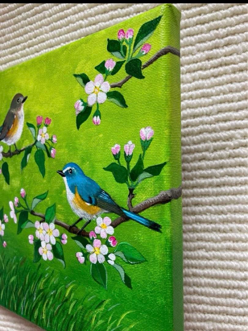 ご依頼品2点、風景画、アクリル画、原画 「朝日を浴びる富士山と茶畑」