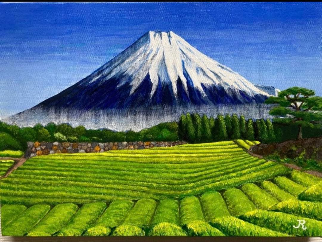 ご依頼品2点、風景画、アクリル画、原画 　　「朝日を浴びる富士山と茶畑」他 ご依頼品2点、風景画、アクリル画、原画 「朝日を浴びる富士山と茶畑」