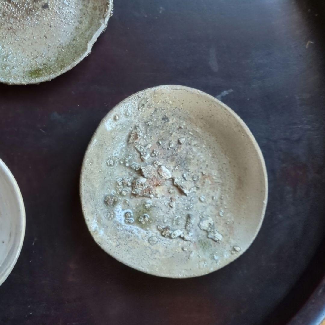 自然釉 陶器皿 木箱付き 約10cm 猿投 山盃 骨董品